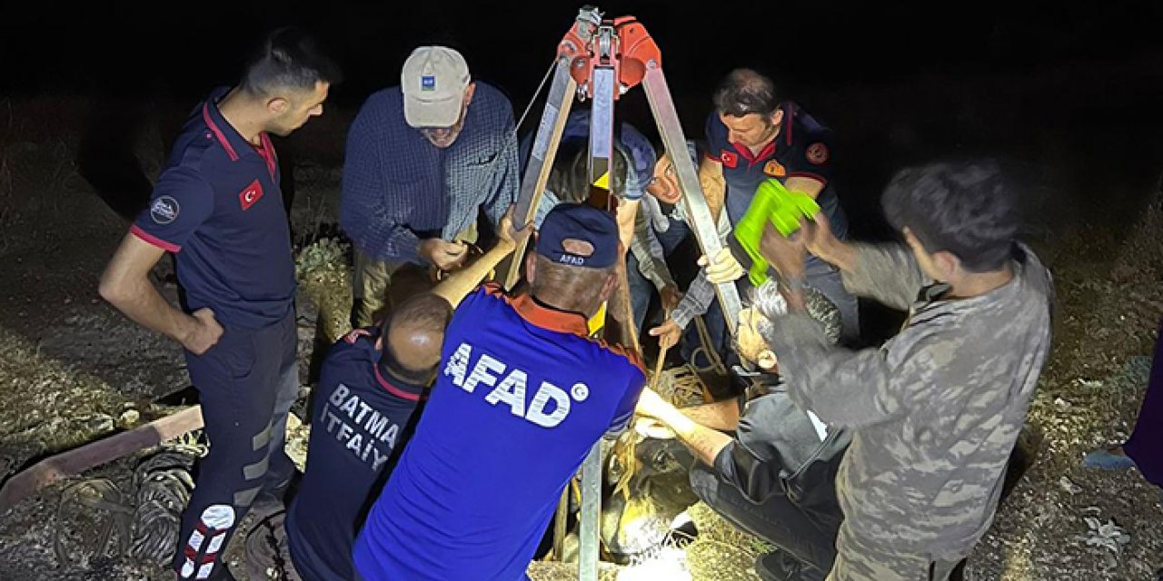 Kuyuya düşen inek kurtarıldı