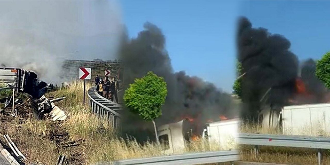 Devrilen TIR alev alev yandı