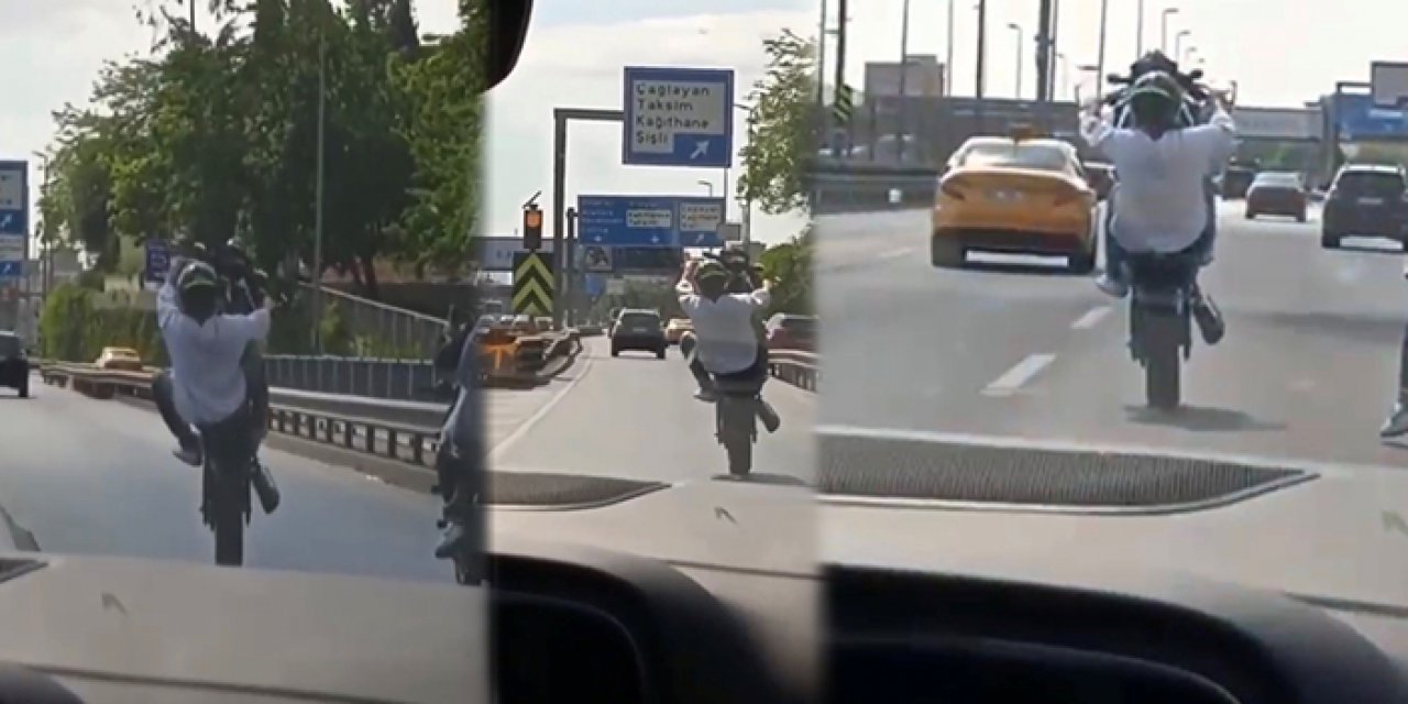 İstanbul'da motosikletle tehlikeli yolculuk kameralara yansıdı