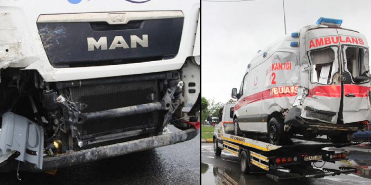 TIR ambulans ile minibüse çarptı