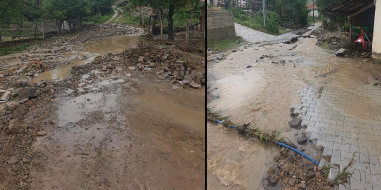 Çorum'da sel: Parke taşları söküldü