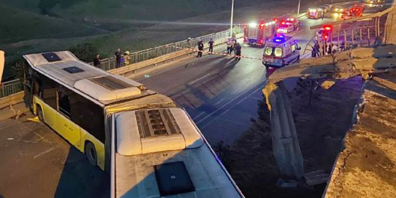 Otobüs 7 metre yükseklikten alt yola düştü