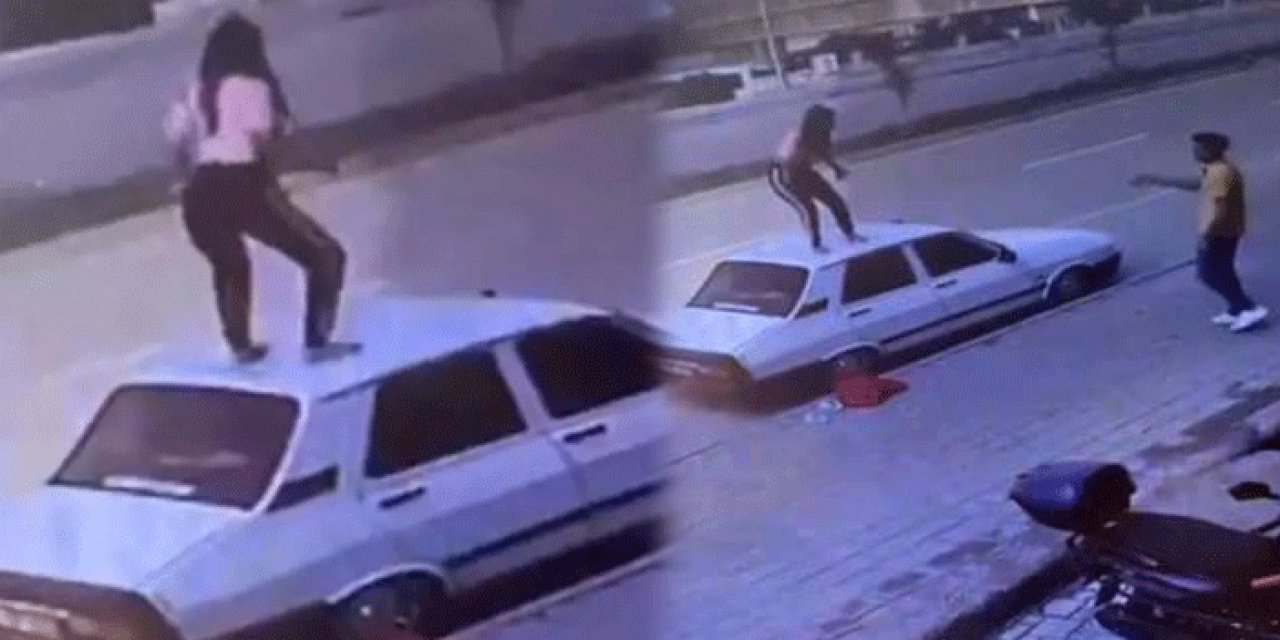 Arabanın üstüne çıkıp dans etti