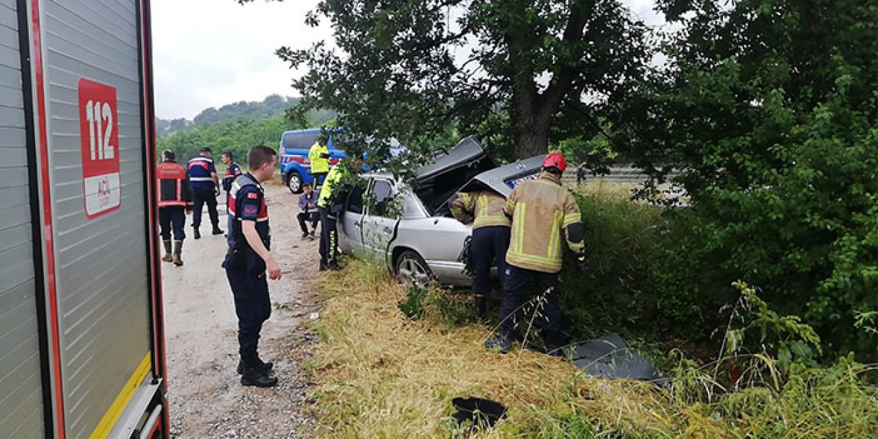 Yoldan çıkan araç ağaca çarptı: 3 yaralı