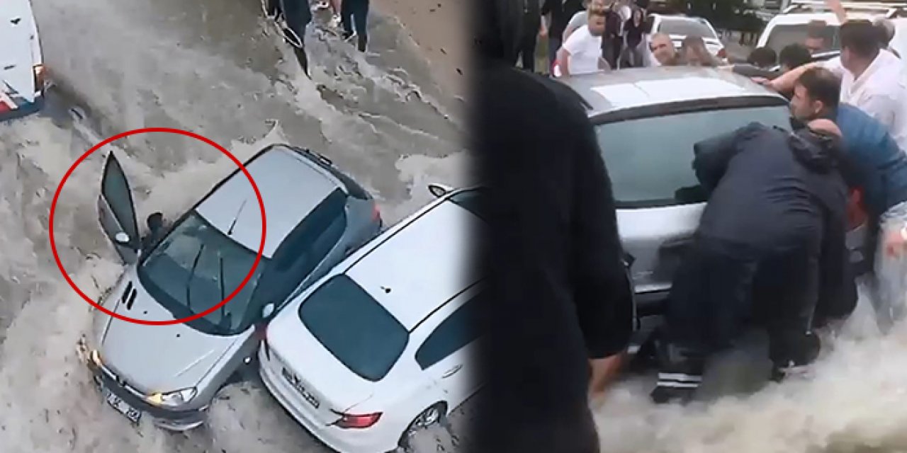 Ankara'da sel sularıyla zorlu sınavı! Az kalsın canından oluyordu