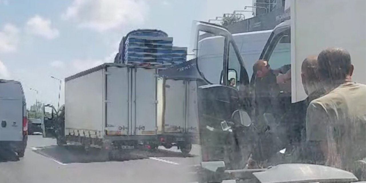 Kamyonet şoförleri arasında yol verme kavgası