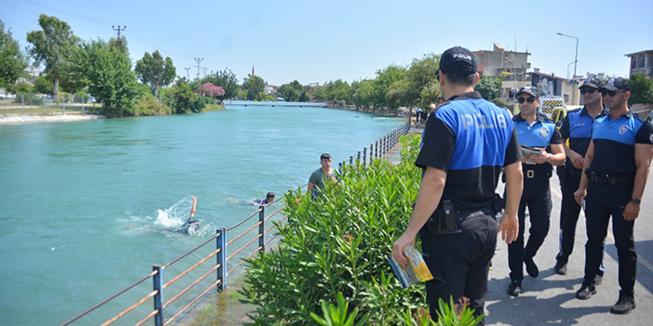 Sulama kanalına giren çocuklar polis tarafından uyarıldı