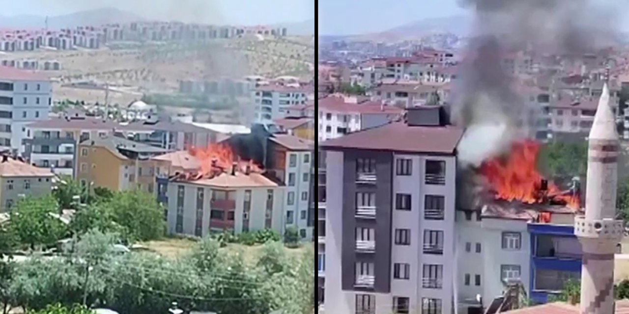 Elazığ'da bir binanın çatısında yangın çıktı