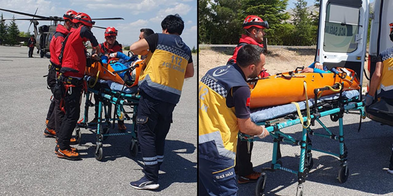 Ayağı kırılan dağcı helikopter ile kurtarıldı