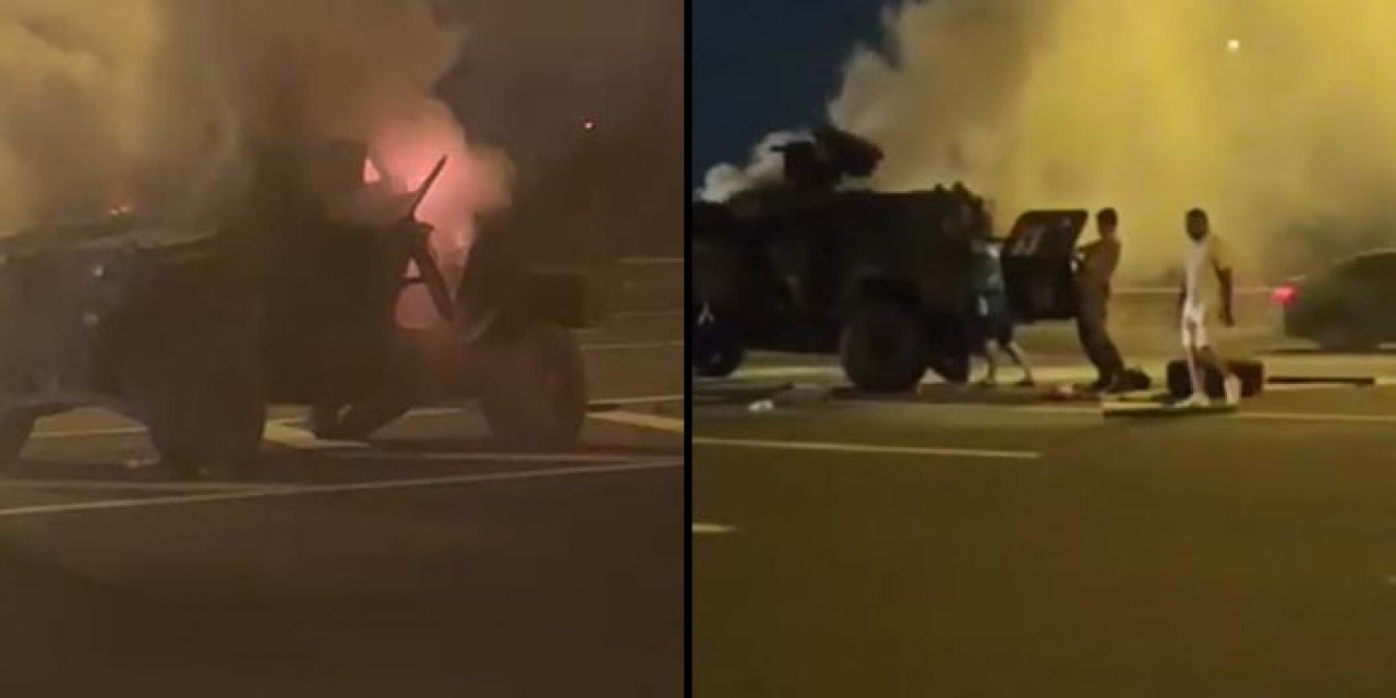 Polislerin zırhlı aracı alev alev yandı