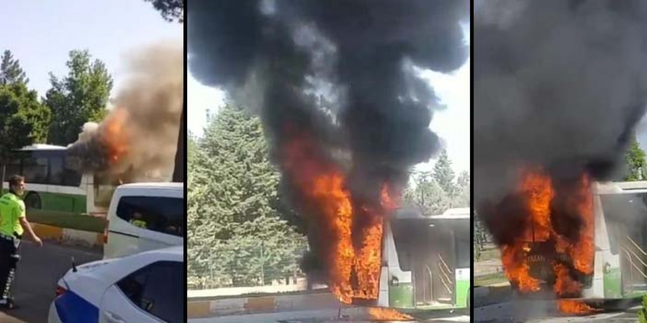 Belediye Otobüsü alev alev yandı