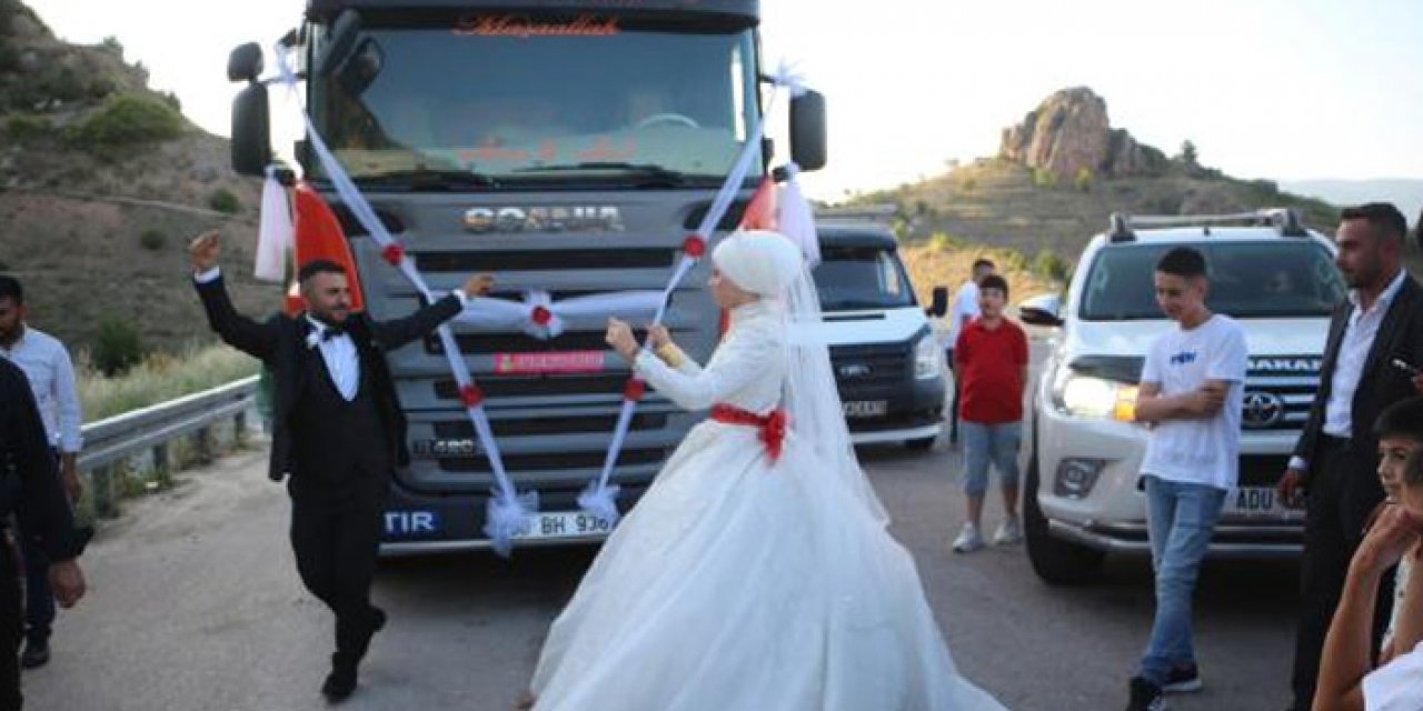 Görenleri şaşkına çevirdi: TIR gelin arabası oldu