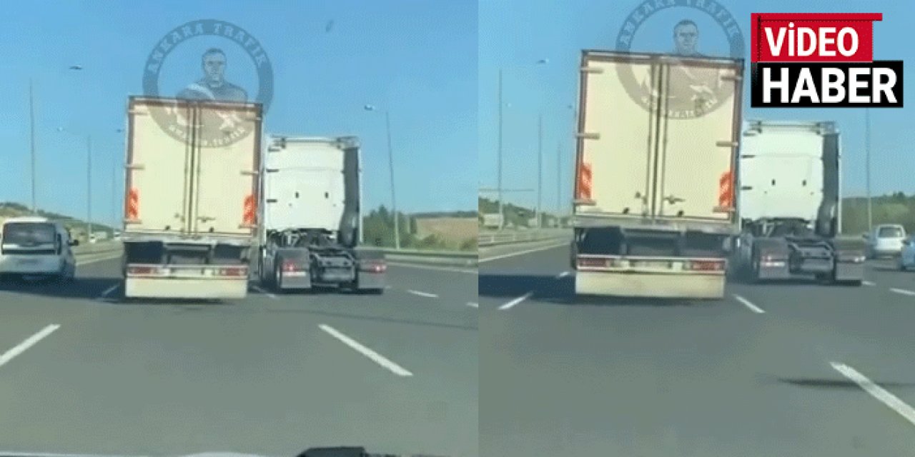 Ankara'da iki tırın tehlikeli yolcuğu! İnsanların canını böyle tehlikeye attılar