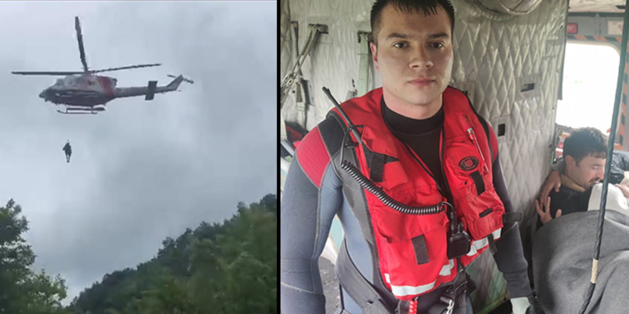 Yağmurda mahsur kalanlar helikopterle kurtarıldı