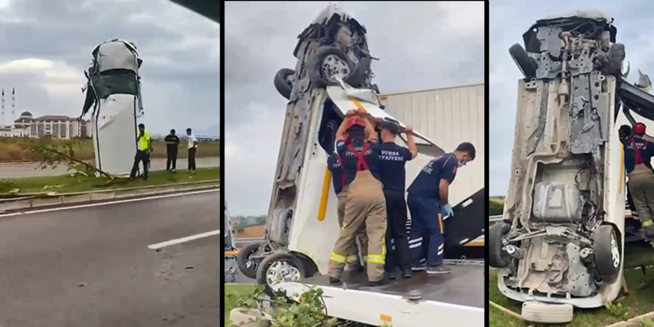 Bursa’da tuhaf kaza; kamyonet dik durdu