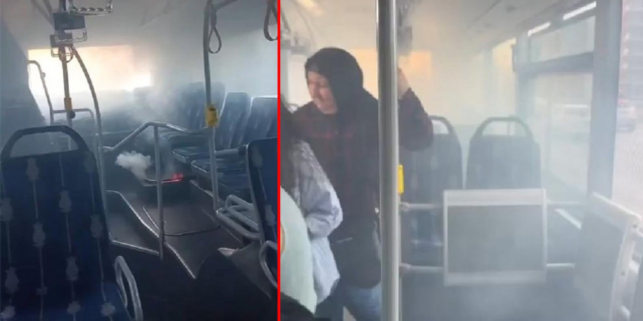Metrobüste yangın çıktı; panik anları kameraya yansıdı