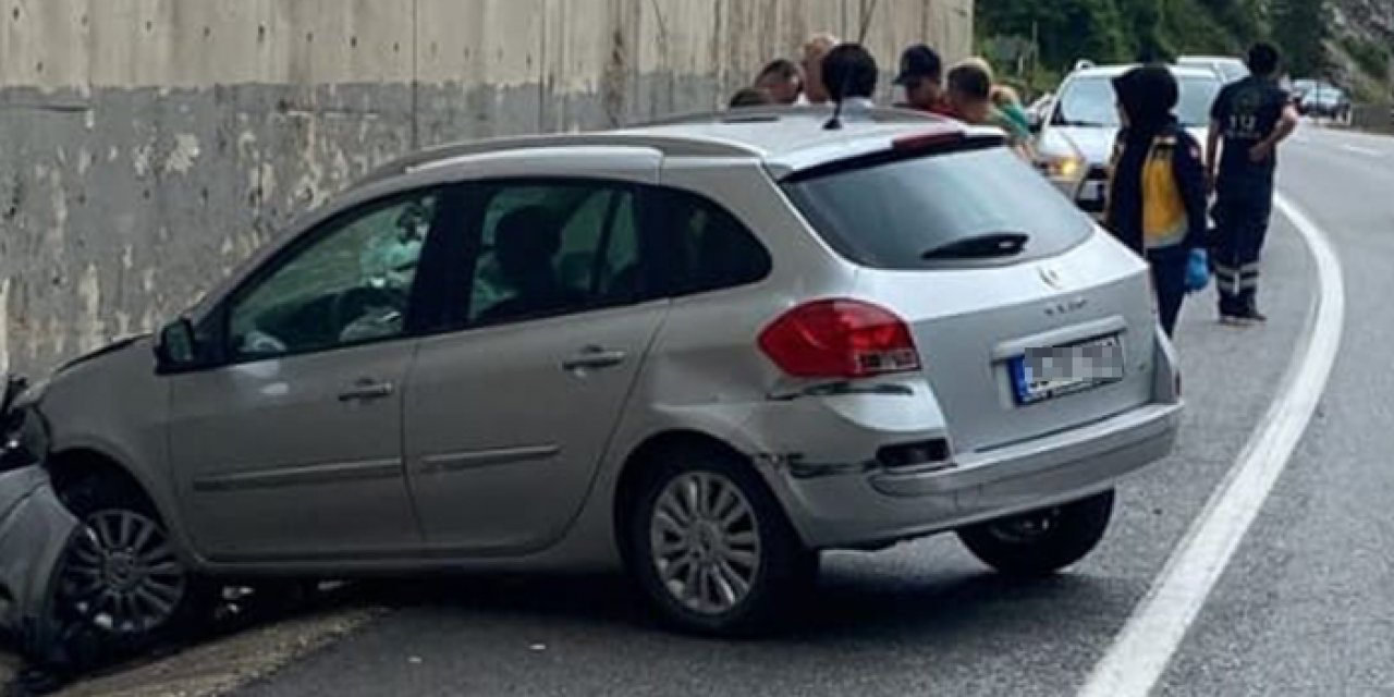 Kontrolden çıkan araç istinat duvarına çarptı