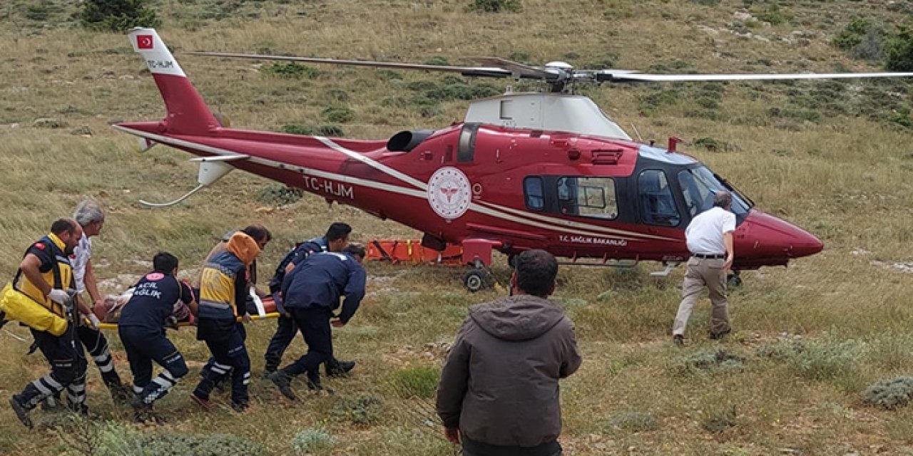 Dağda ot toplarken bayıldı helikopter ile hastaneye kaldırıldı