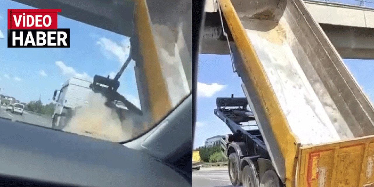 Damperini açık unutan kamyon üst geçide çarptı