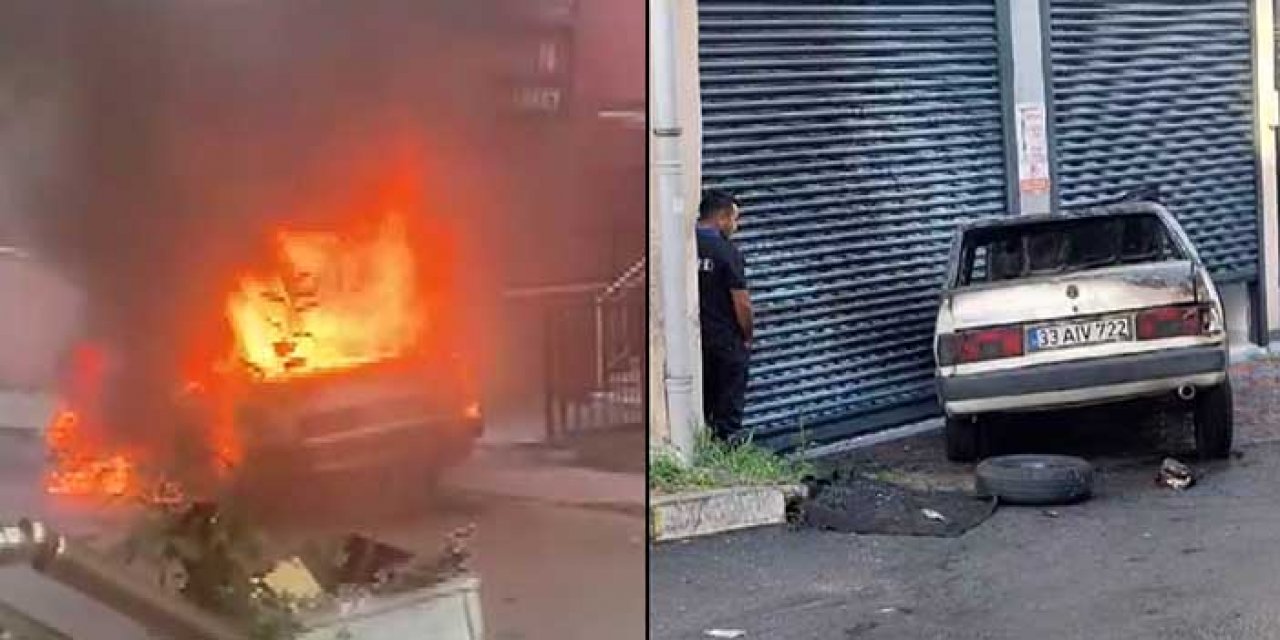 Alev alan otomobil tekstil atölyesine çarptı