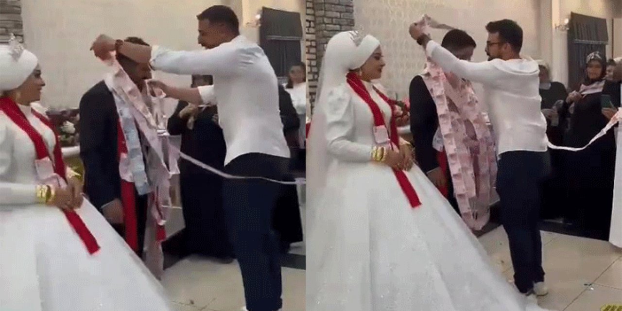 Damadın arkadaşları 45 metrelik para taktı