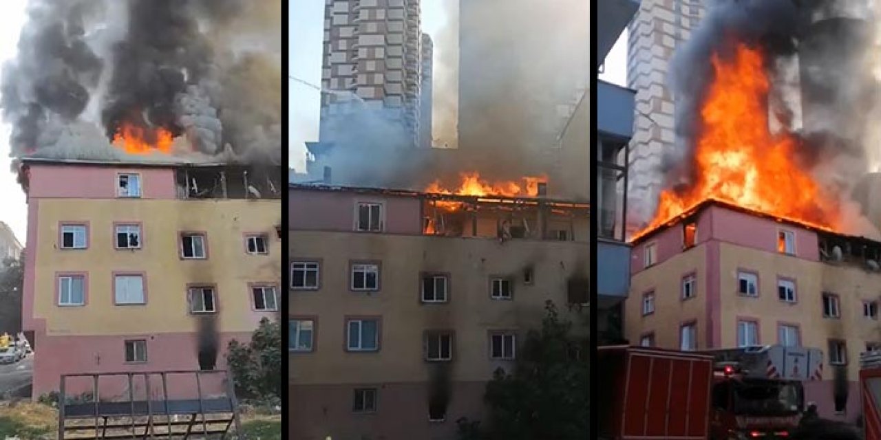 Üç katlı binanın çatısı alev alev yandı