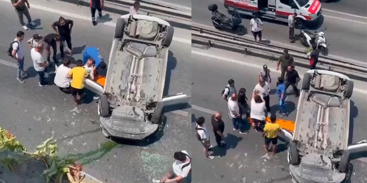 Anayola araba düştü, yol trafiğe kapandı