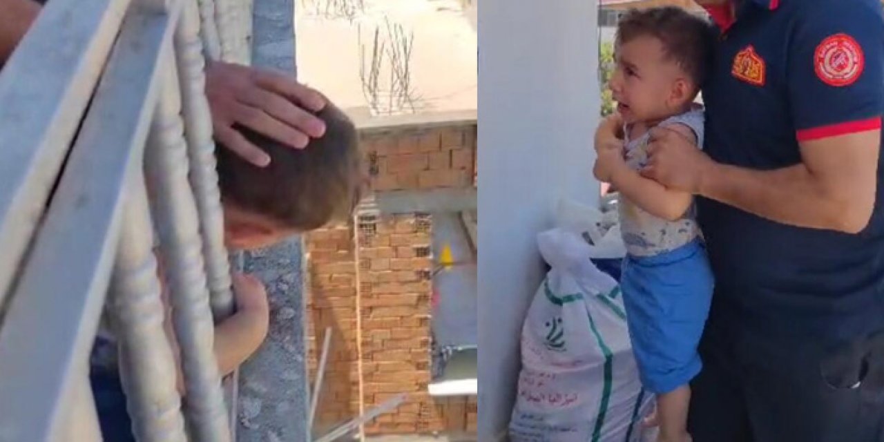 Haylaz çocuk yerinde durmadı: Başı korkulukların arasında kaldı