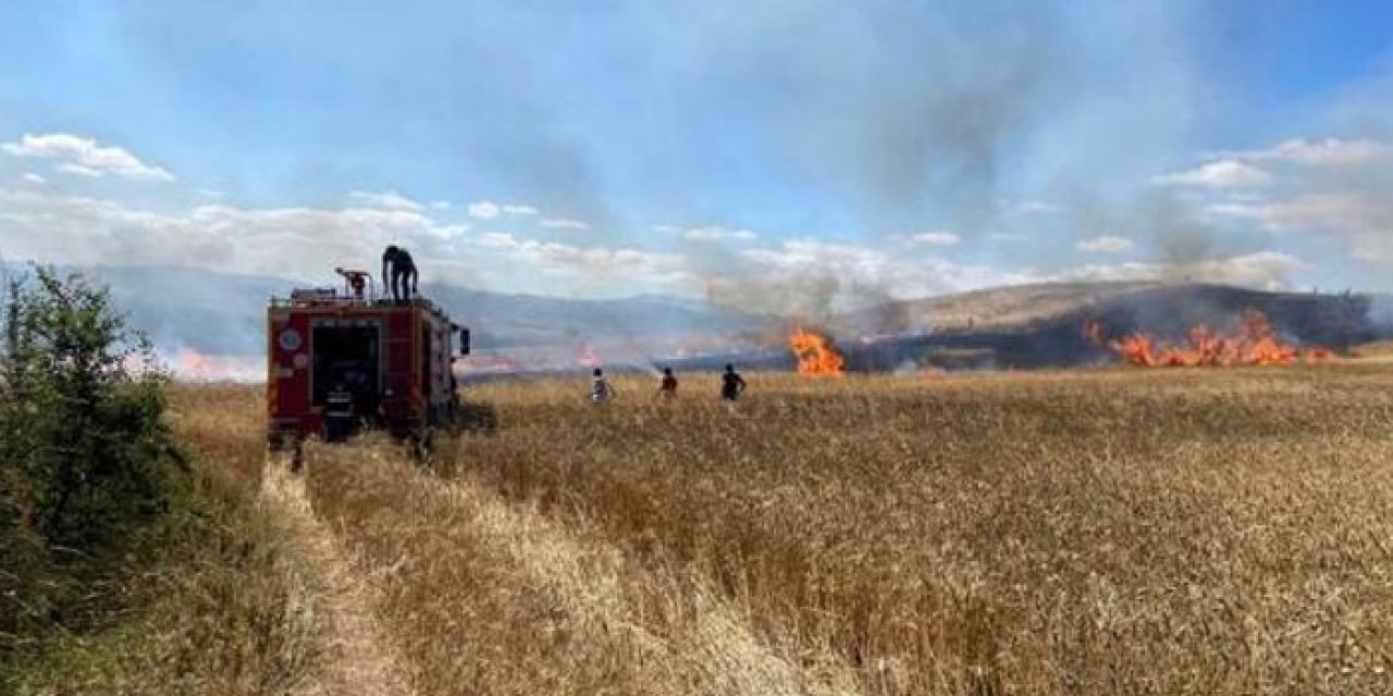 Tokat'ta 15 dönüm buğday tarlası alev alev yandı