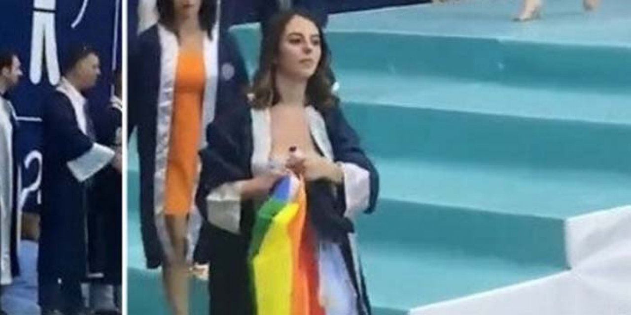 Uşak Üniversitesi mezuniyet töreninde rezalet: Öyle bir bayrak açtı ki...