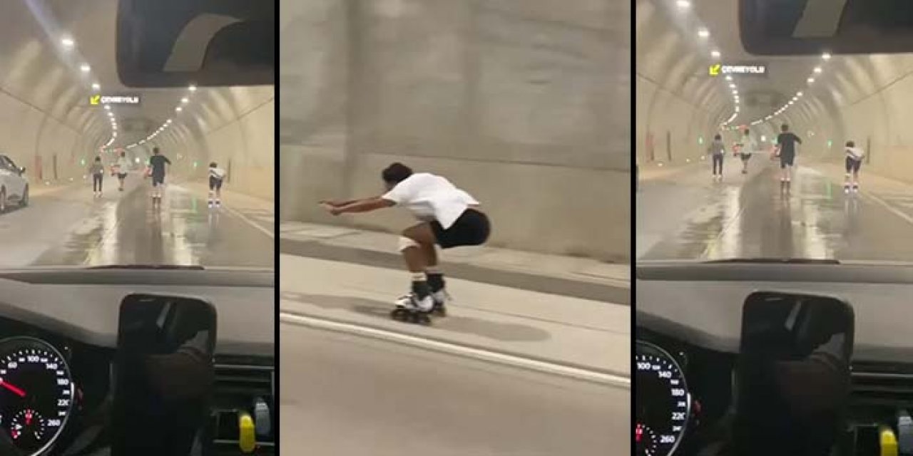 Çamlıca Tüneli'nde gençlerden tehlikeli yolculuk