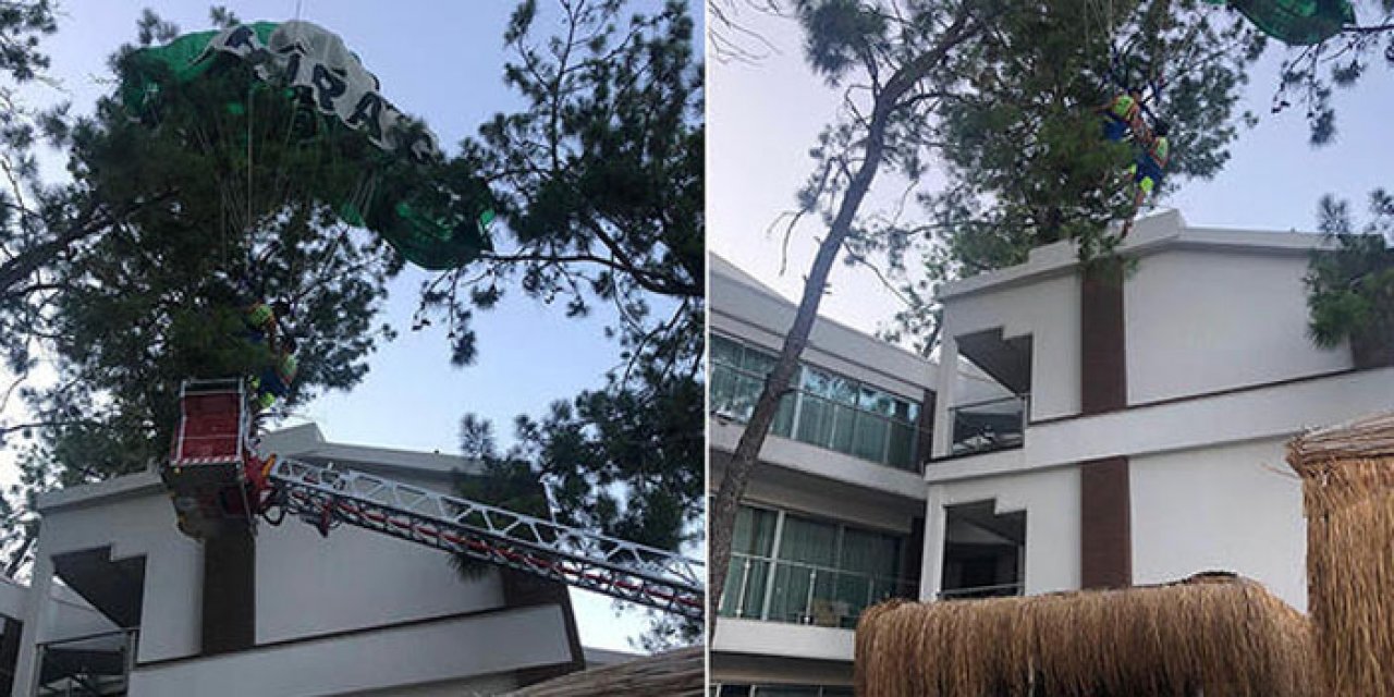 Paraşütün ipi kopunca ağaca düştüler