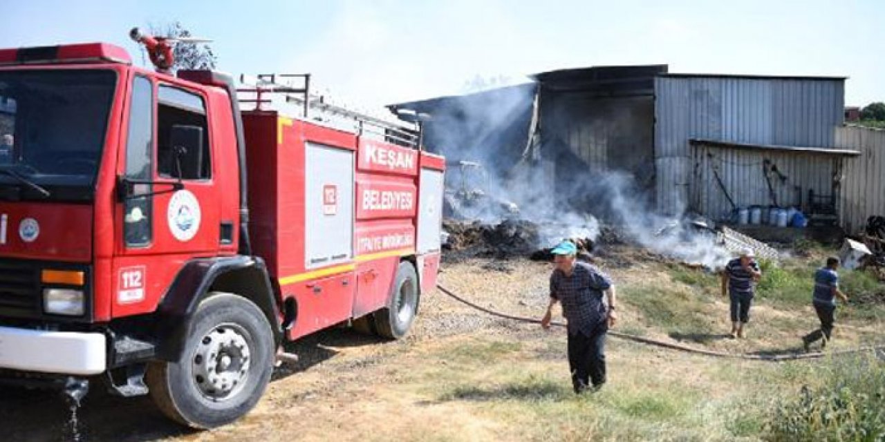 Ahır yangını seraya sıçradı: 4 bin saman balyası kül oldu