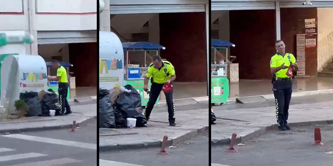 Trafik polisinden alkışlanacak hareket: Türk bayrağını çıkartıp temizledi