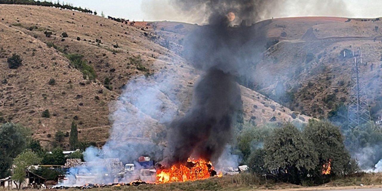 Başkentte saman yüklü kamyon alev topuna döndü