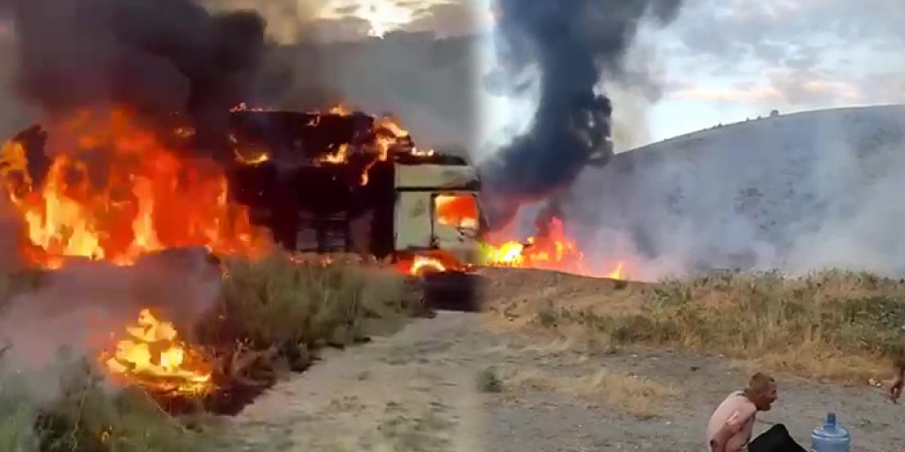 Çankaya’da saman yüklü kamyon yandı