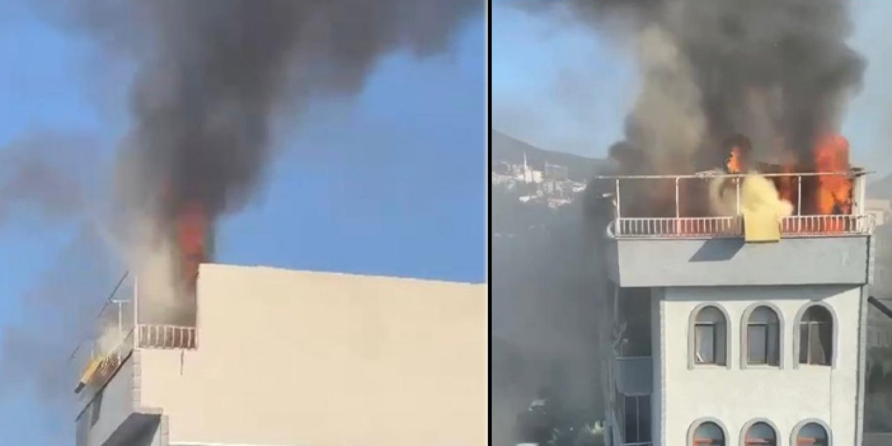 Bursa'da 5 katlı binanın çatısında yangın çıktı
