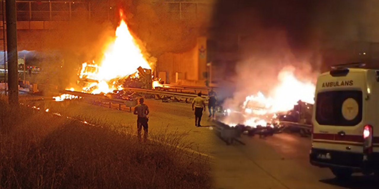 Bariyere çarptı, alevlere karıştı