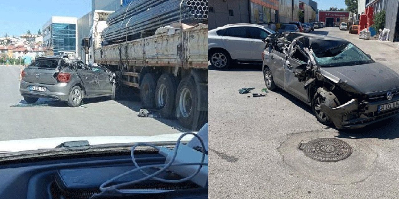 Yenimahalle'de park halindeki tıra çarptı