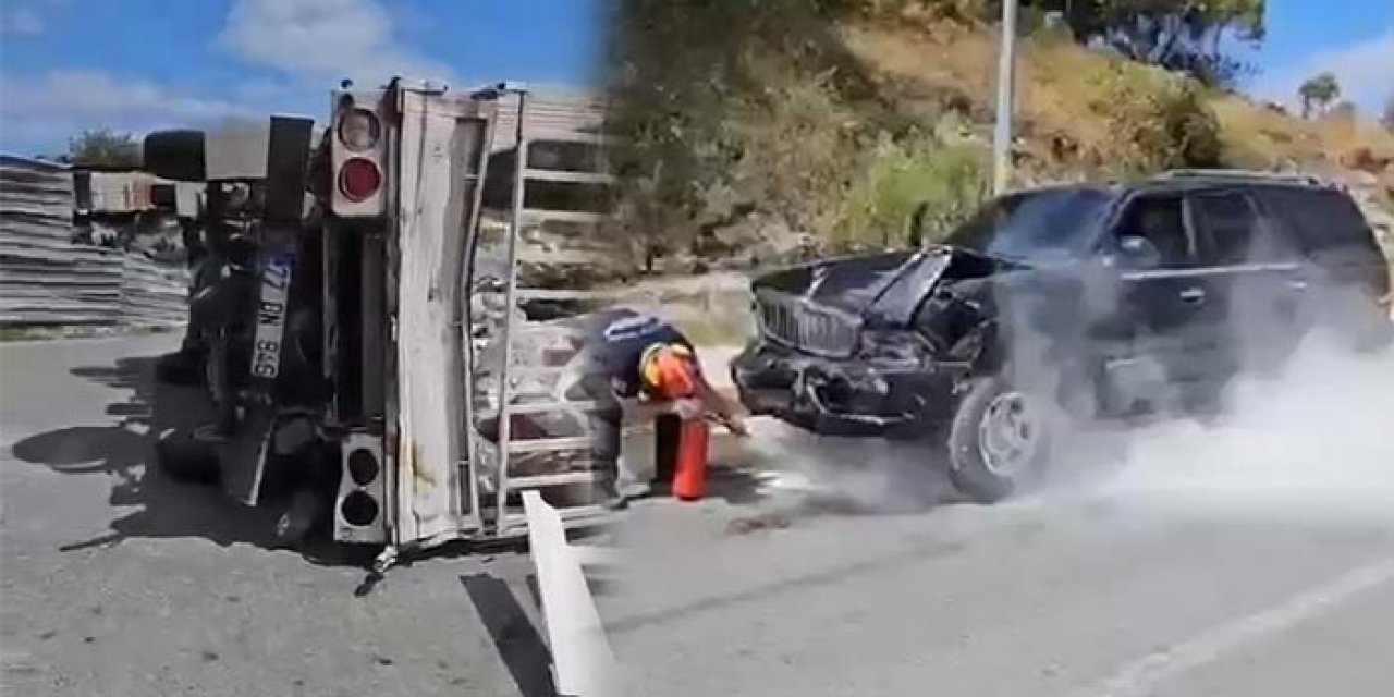 Tatbikata giden kurtarma ekibinin önünde kaza oldu