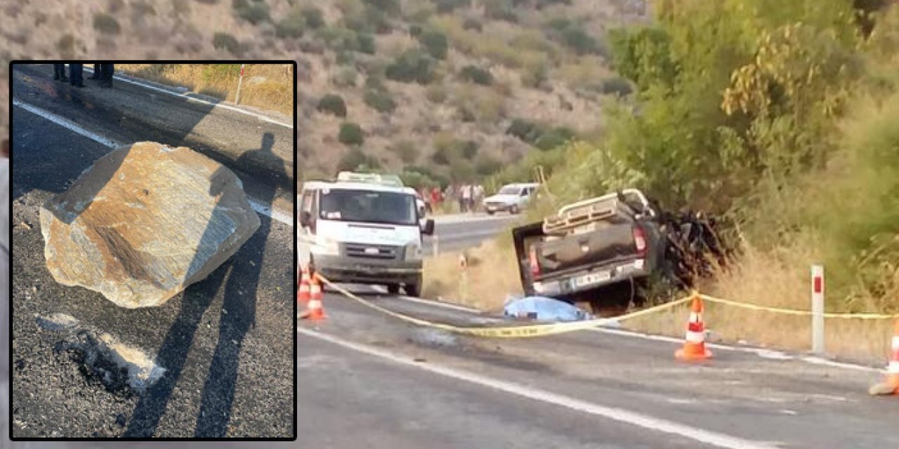 Kaya parçası kamyonetin üzerine düştü: 1 ölü 3 yaralı