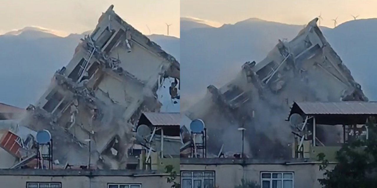 Ağır hasarlı binaya çelik halatlı yıkım