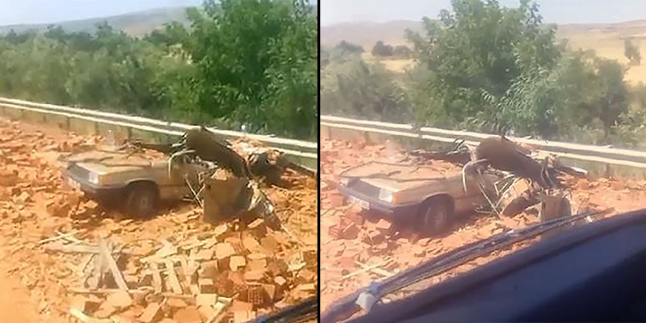 TIR’daki tuğlalar otomobile devrildi: 2 yaralı