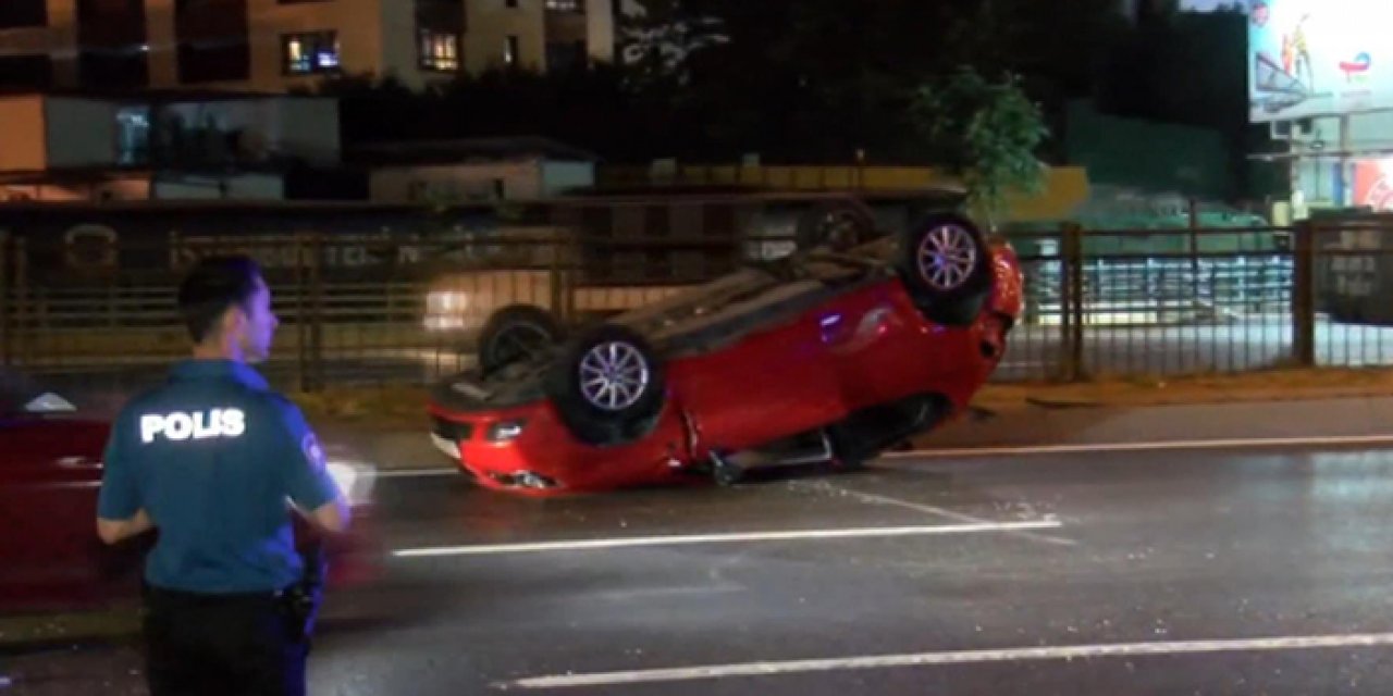 Taksiye çarpıp takla attı: 2 yaralı