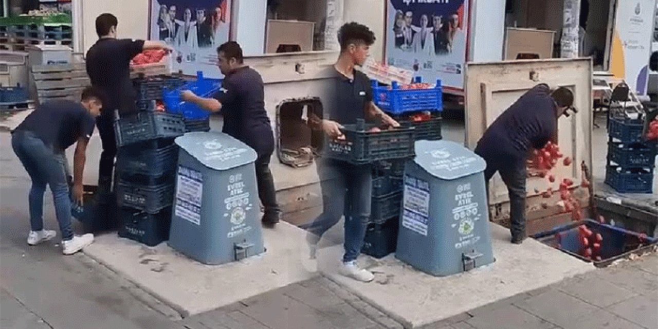 Görüntüler tepki çekti: Domatesleri çöpe döken markete ceza