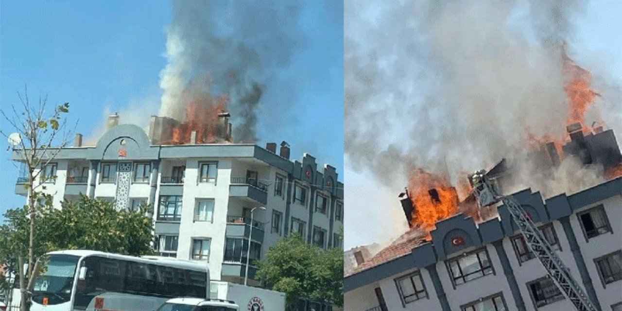 Altındağ'da 3 katlı binanın çatısı yandı