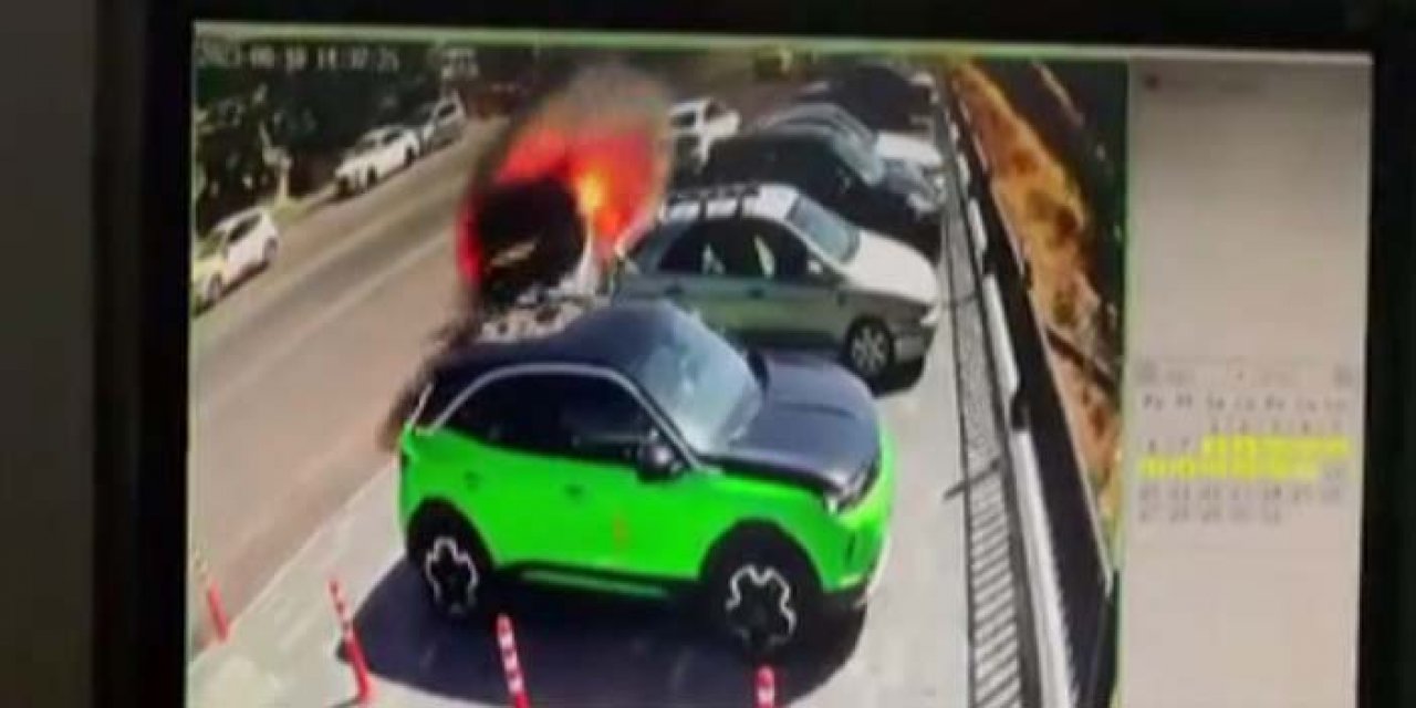Önce yandı, sonra hareket etti! Çankaya'da yanan araç cipe çarptı