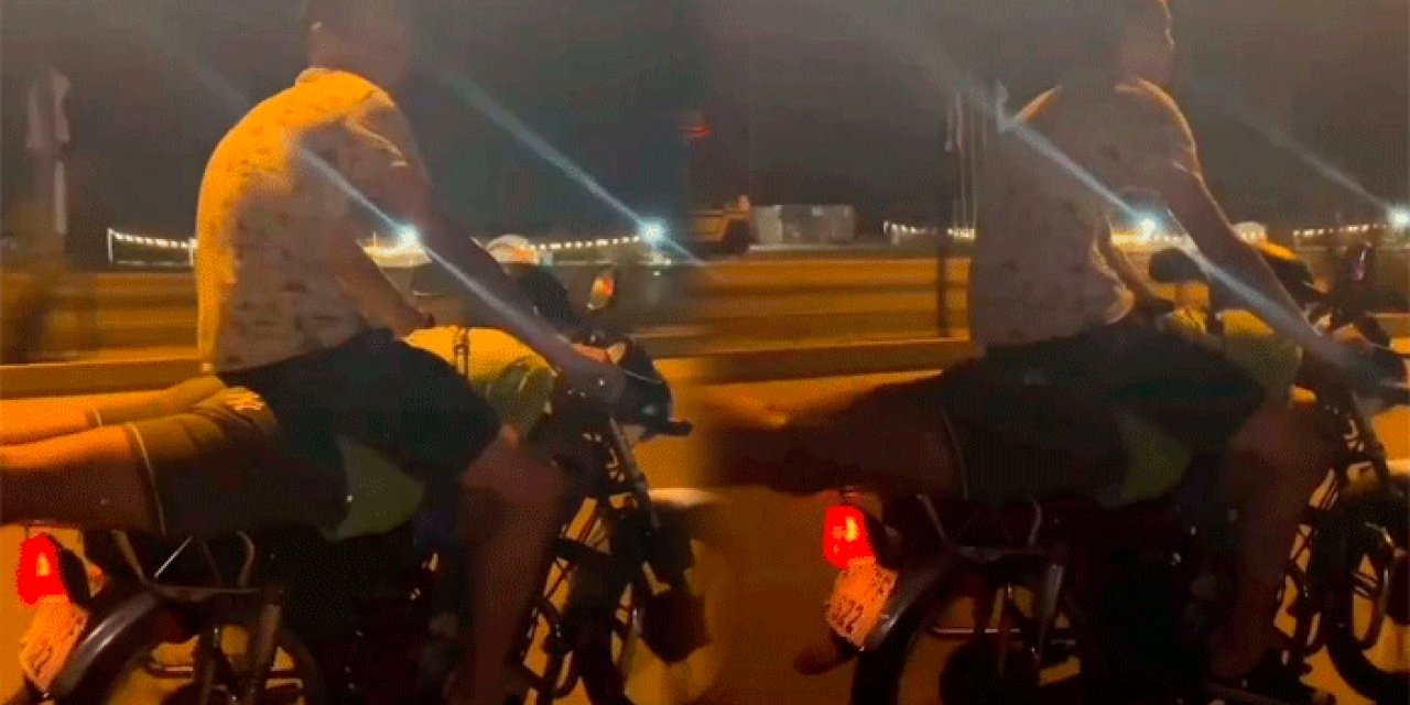 Arkadaşının üstüne oturup motor sürdü