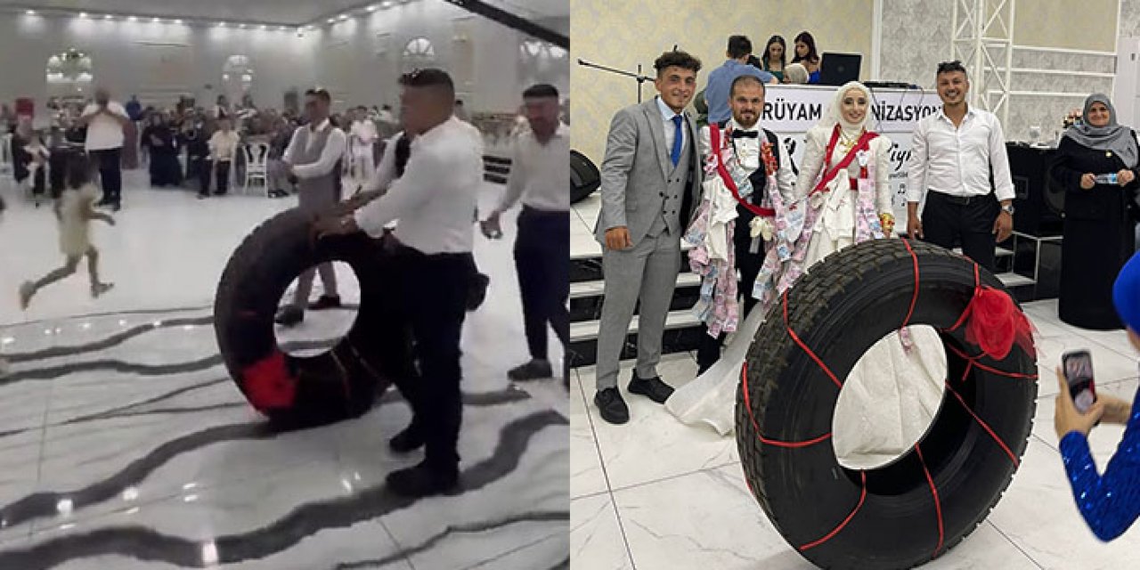 TIR şoförü damada TIR lastiği takıldı!