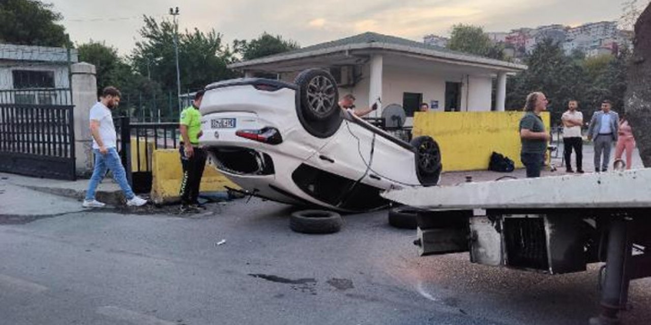 Kırmızı ışıkta geçti: Kaza yaparak ters döndü